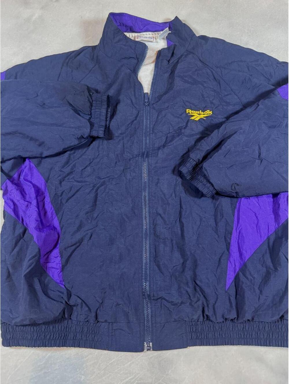 Vintage early 90s Reebok Windbreaker Jacket XL Navy Purple Colorblock, Taiwan